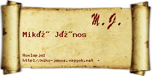 Mikó János névjegykártya