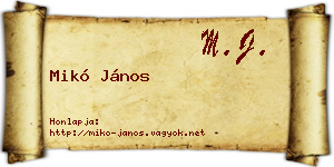 Mikó János névjegykártya